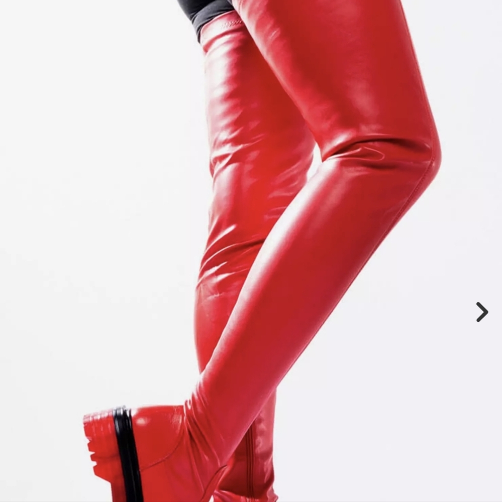 Red Over-the-Knee Platform Boots - Women's Fashion Boots